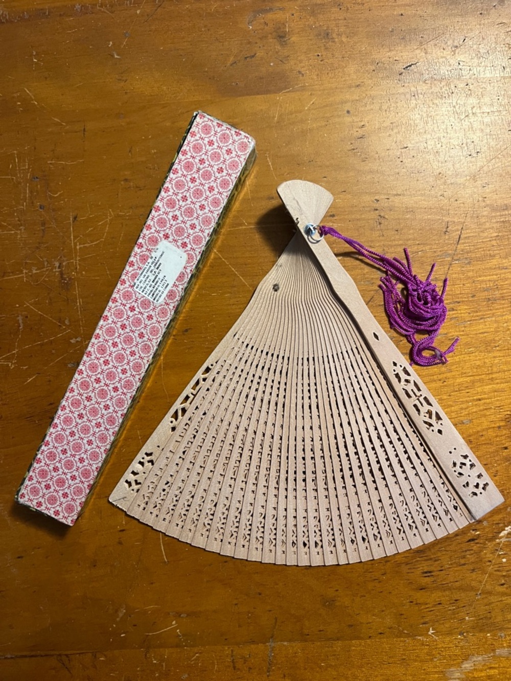 Decorative Handheld Folding Fan in Light Beige with Purple Tassel